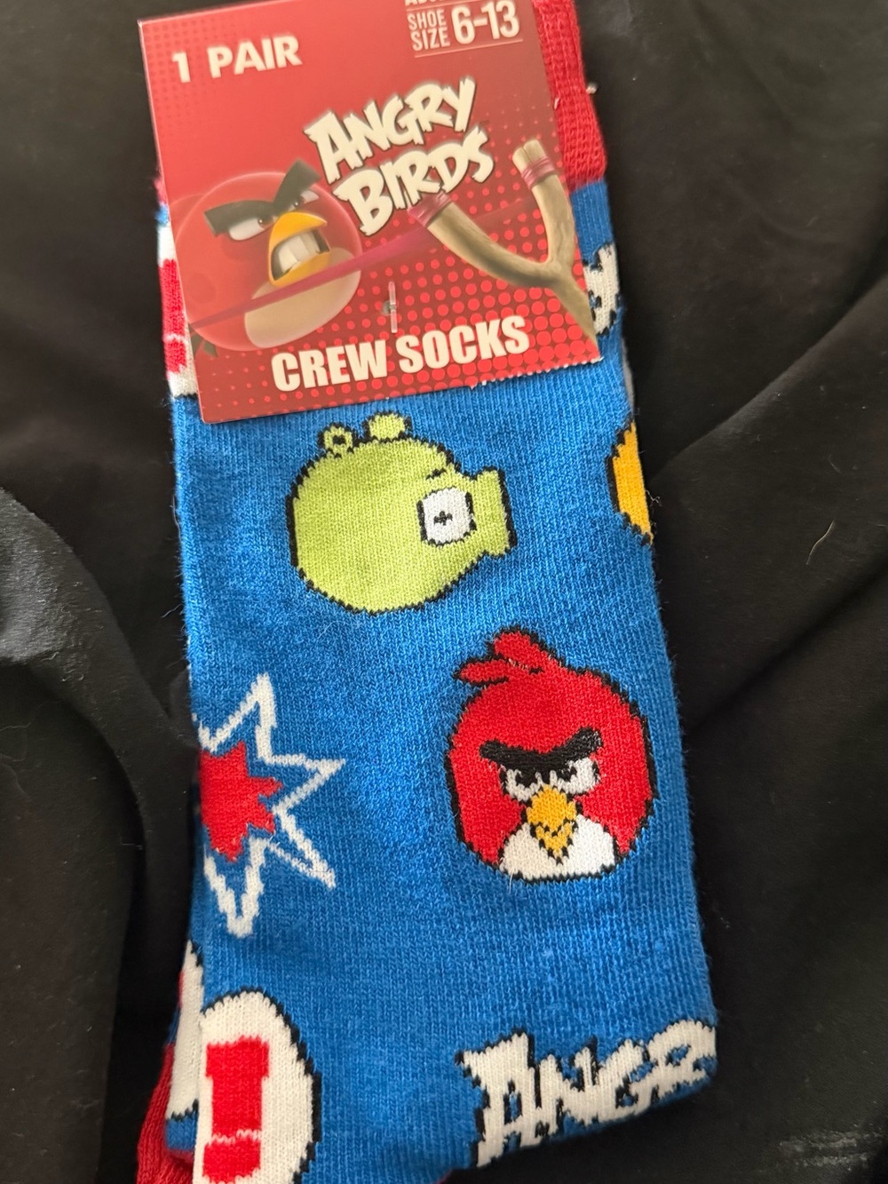 Angry Birds Women’s Blue Crew Socks with Red Character Accent
